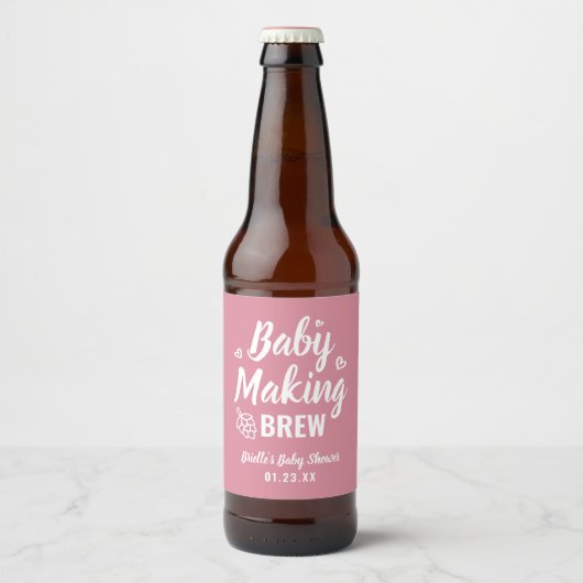 Baby Maaking Brew Funny Dusche Danke Pink Hops Bierflaschenetikett (Vorderseite)