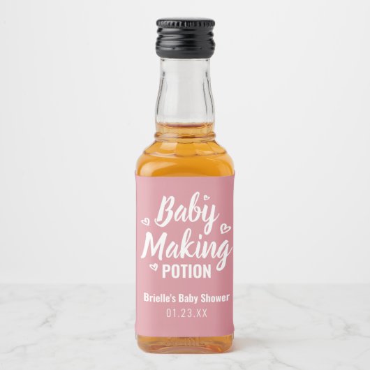 Baby Maaking Potion Funny Dusche Danke Pink Alkoholflaschenetikett (Vorderseite)