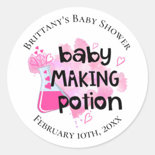 Baby Maaking Potion Rosa Herz Babydusche Gefallen Runder Aufkleber