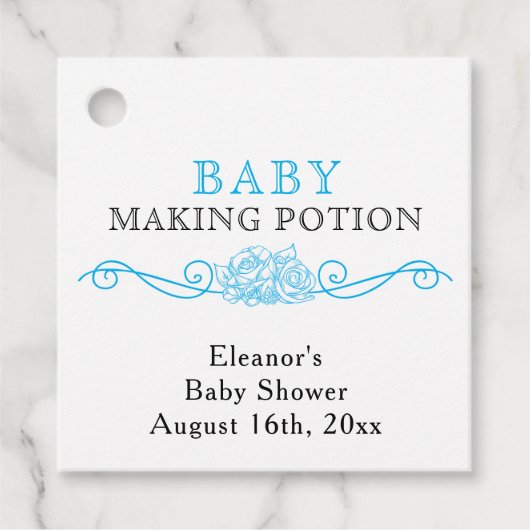 Baby Maaking Tränke Moderne Sky Blue Mini Flasche Geschenkanhänger (Vorderseite)