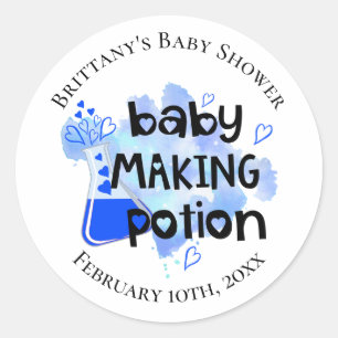 Baby-Machende-Zaubertrank Blue Hearts Baby-Party-F Runder Aufkleber