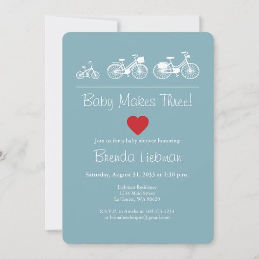 Baby macht drei! Fahrrad Einladung (Vorderseite)