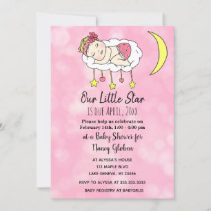Baby Mädchen auf Mond Rosa Mädchen-Baby-Party Einladung