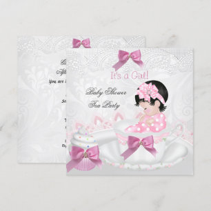 Baby-Mädchen-Baby-Shower-Rosa-Baby-Tasse-Teeparty Einladung