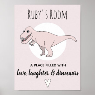 Baby Mädchen Doodle Dinosaur Rosa T-Rex Name Kinde Poster