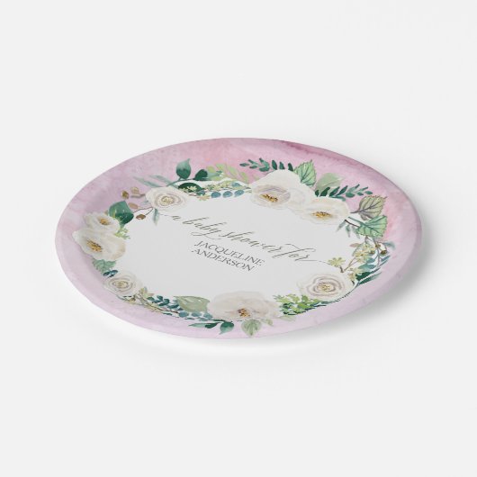 Baby-Mädchen-Duscherustikale Pappteller (Schrägansicht)