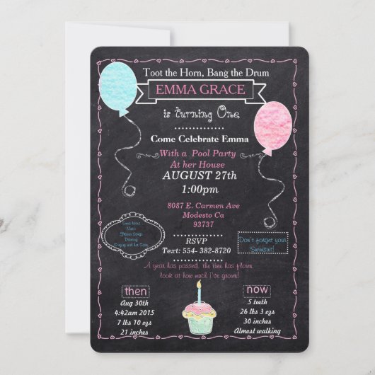 Baby-Mädchen eine Jahr Party Einladung (Vorderseite)