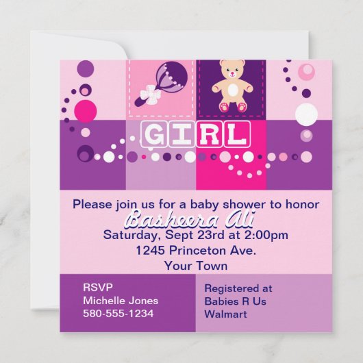 Baby Mädchen Einladung (Rückseite)