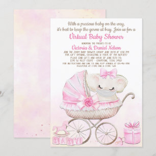 Baby-Mädchen-Elefant mit Maske Zoom Baby Shower Einladung