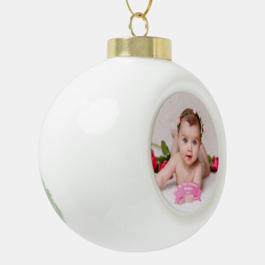 Baby-Mädchen-erstes WeihnachtsFoto Keramik Kugel-Ornament (Links)