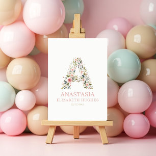 Baby Mädchen Florales Personalisierter Name und Ge Poster