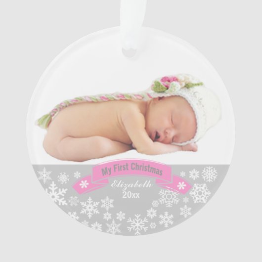 Baby-Mädchen-Foto-erstes Weihnachten der Ornament (Vorderseite)