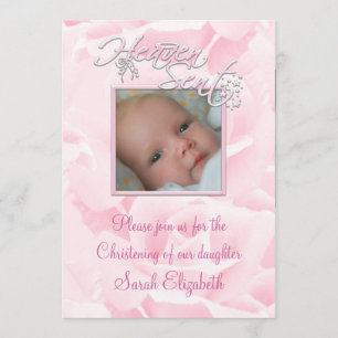Baby-Mädchen-Foto-Taufe mit rosa Rose Einladung