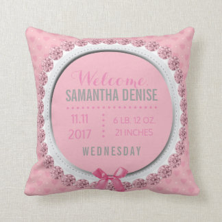 Baby-Mädchen-Geburts-Mitteilungs-Rosa-Kinderzimmer Kissen