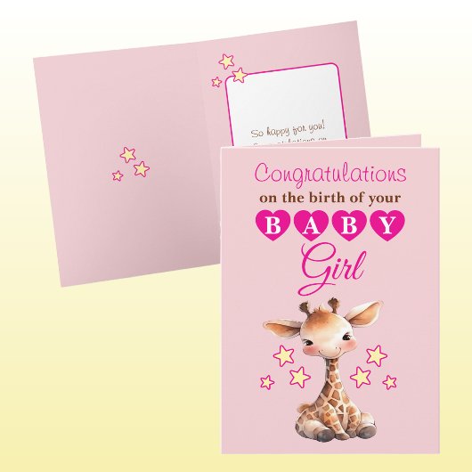 Baby Mädchen Gratulation Giraffe rosa Karte