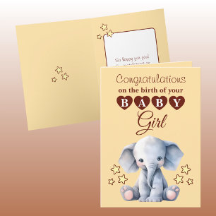 Baby Mädchen Gratulationen Elefant Pfirsich Karte