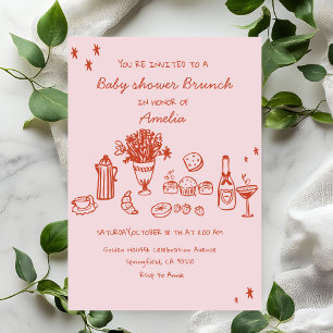 Baby Mädchen Handgezeichneter Babyshower-Brunch Einladung