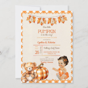 Baby Mädchen Herbst Karierter Teddy Bär Kürbis Blä Einladung