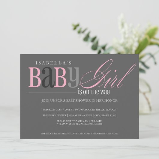 Baby Mädchen| Holzkohle Einladung (Stehend Vorderseite)