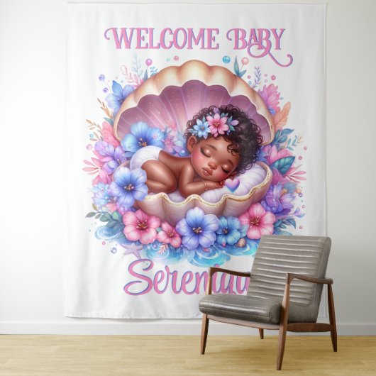 Baby-Mädchen in Seashell Floral Pastel Wandteppich (Beispiel)