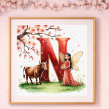 Baby Mädchen Kinderzimmer Buchstabe N Fee Blumenmu