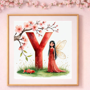 Baby Mädchen Kinderzimmer Buchstabe Y Fee Floral Poster