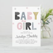 Baby Mädchen | Mädchen Regelneutrale Farben Kinder Einladung (Stehend Vorderseite)