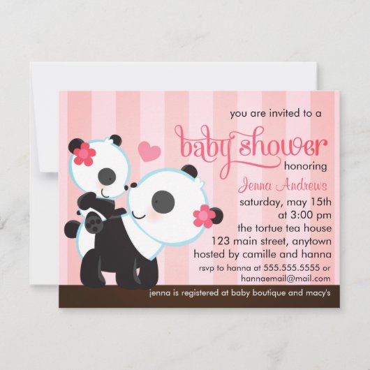 Baby-Mädchen-niedliche Panda-Baby-Dusche Einladung (Vorderseite)
