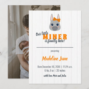 Baby Mädchen Orange Esel Vertikal Baby Ankündigung