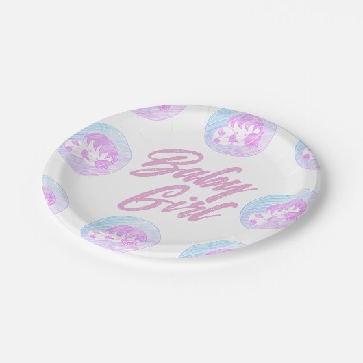 Baby Mädchen Pappteller (Schrägansicht)