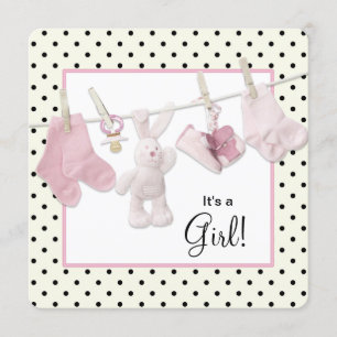 Baby-Mädchen-Party mit rosa Wäscheleine Einladung