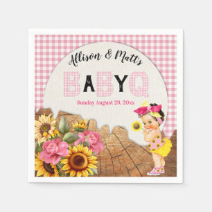 Baby-Mädchen-Party Pink Sonnenblumen Baby Q Barbeq Serviette