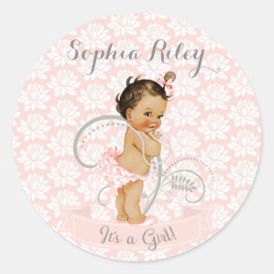 Baby Mädchen Pink Afrikanisch Amerikanisch Latina Runder Aufkleber