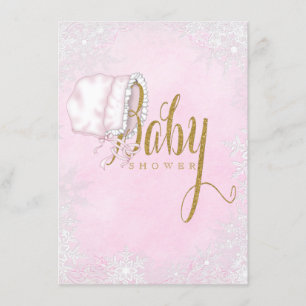 Baby-Mädchen-Pink-Gold-Schneeflocken-Baby-Party Einladung