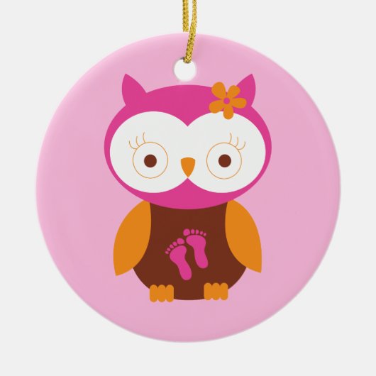 Baby-Mädchen-Retro Eulen-Rosa-Abdruck-Mama, zum Keramikornament (Vorne)