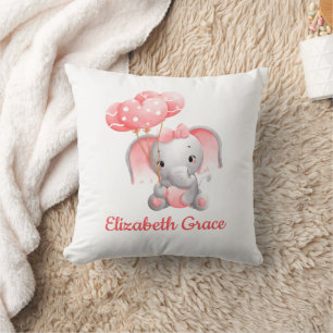 Baby Mädchen Rosa Elefant Ballon Monogramm Kinderz Kissen