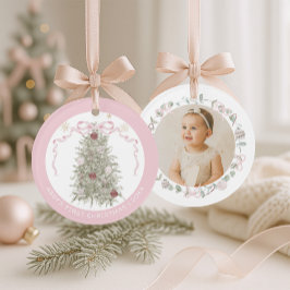 Baby Mädchen Rosa Erstes Weihnachten Foto Ornament