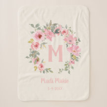 Baby Mädchen Rosa Floral Salbeigrüne Blätter Monog