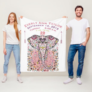Baby Mädchen Rosa Geburtsstatistik Elefant Fleecedecke