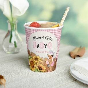 Baby Mädchen Rosa Gingham Sonnenblumen Baby Q BBQ Pappbecher