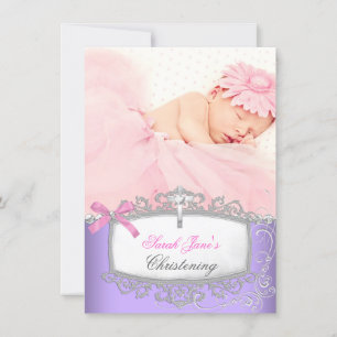 Baby Mädchen Rosa Lila Taufe Taufe Kreuz Ankündigung