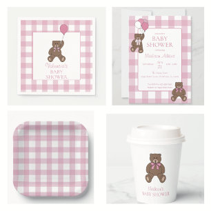 Baby Mädchen Rosa und Weiß Teddybär Baby Shower Einladung