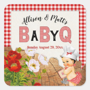 Baby-Mädchen-roter Gingham-hölzerne Blumenbaby Q Quadratischer Aufkleber