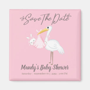 Baby Mädchen Storch Rosa Dusche Termin speichern Magnet