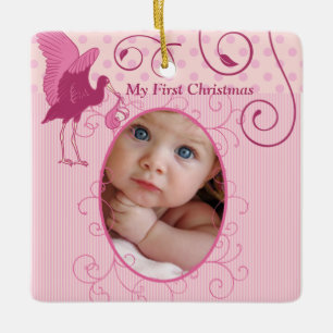 Baby-Mädchen-Tiny-Tee-Foto-Ornament mit Geburtssta Keramikornament