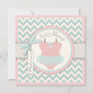 Baby Mädchen Tutu Chevron Druck Baby Shower Einladung