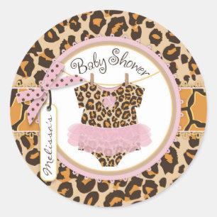 Baby Mädchen Tutu Gepard Druck Baby Shower Etikett Runder Aufkleber