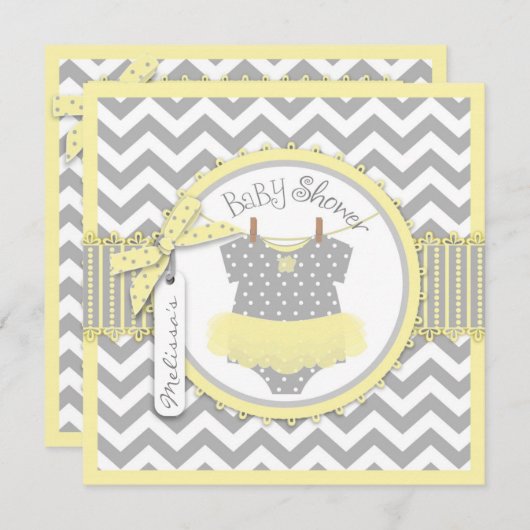 Baby-Mädchentutu-Zickzack Druck-Baby-Dusche Einladung (Vorne/Hinten)