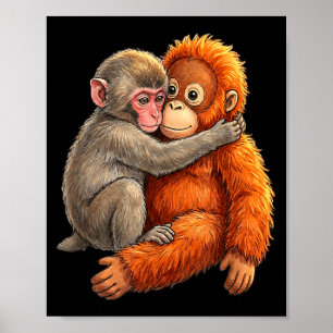 Baby Makak umarmt Plüsch süßen Affen Affe Poster