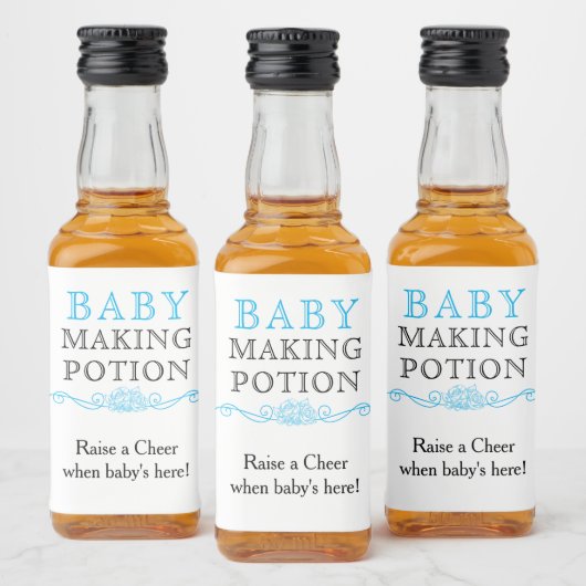 Baby Making Potion Baby Dusche bevorzugen Sky Blue Alkoholflaschenetikett (Flaschen)